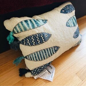 Copy- Decorative Fish Pattern Pillow with Tassels 12” x 16”